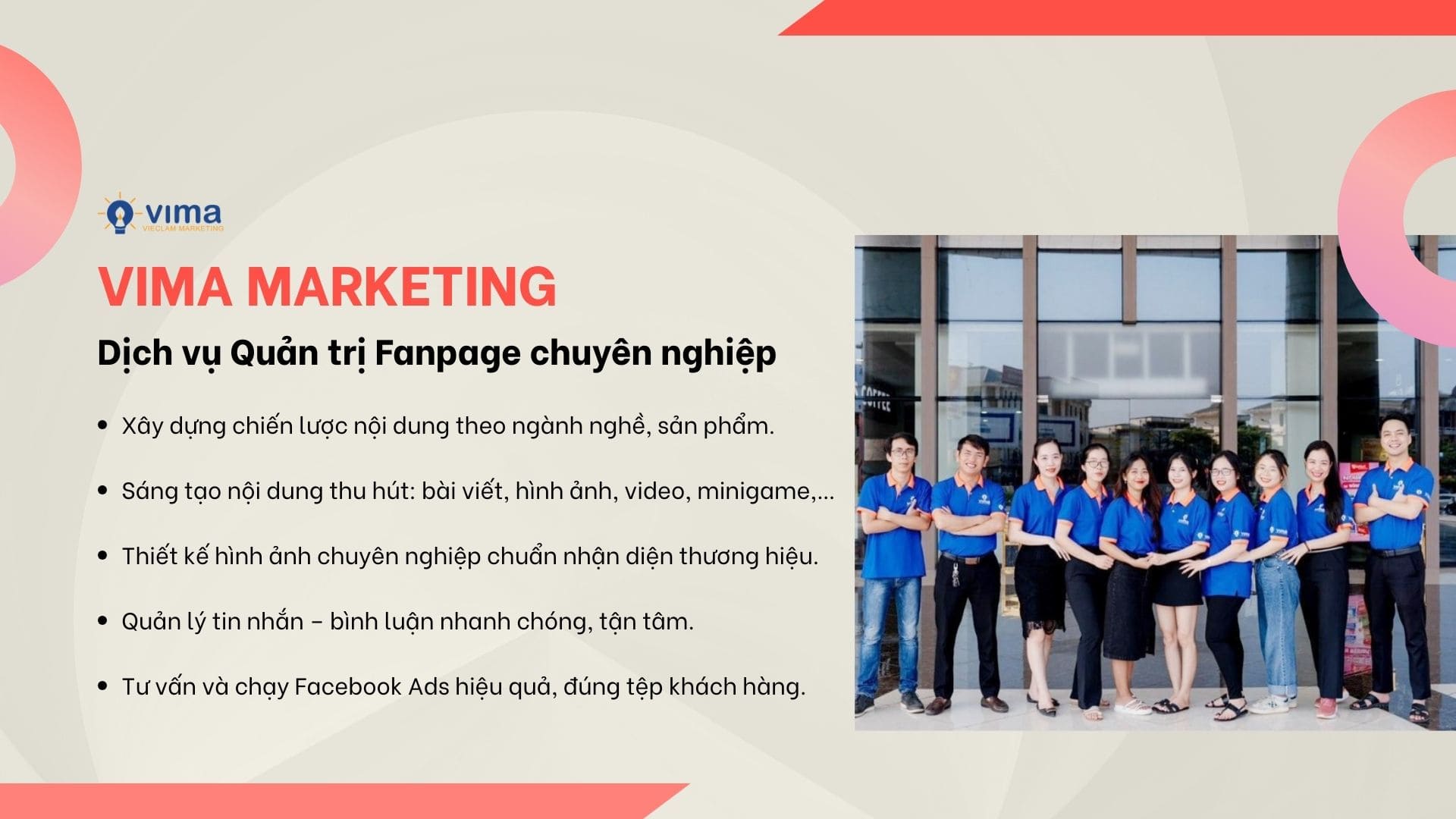 Dịch vụ quản lý Fanpage chuyên nghiệp từ VIMA Marketing