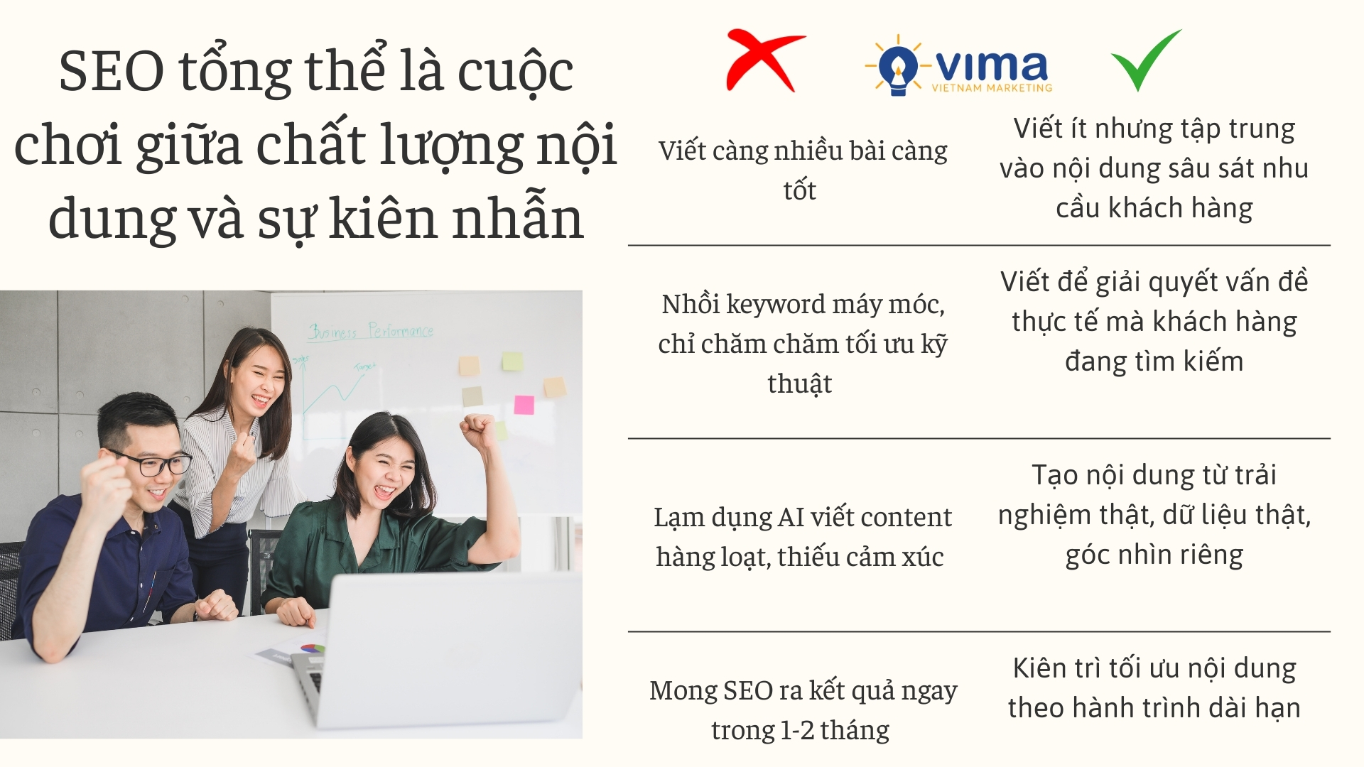 SEO thành công nhờ nội dung sâu sắc và kiên trì, không nhờ số lượng hay công thức.