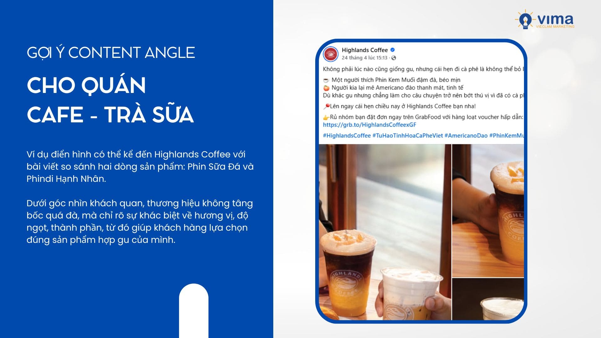 Highlands Coffee đã rất thành công với dạng content so sánh sản phẩm