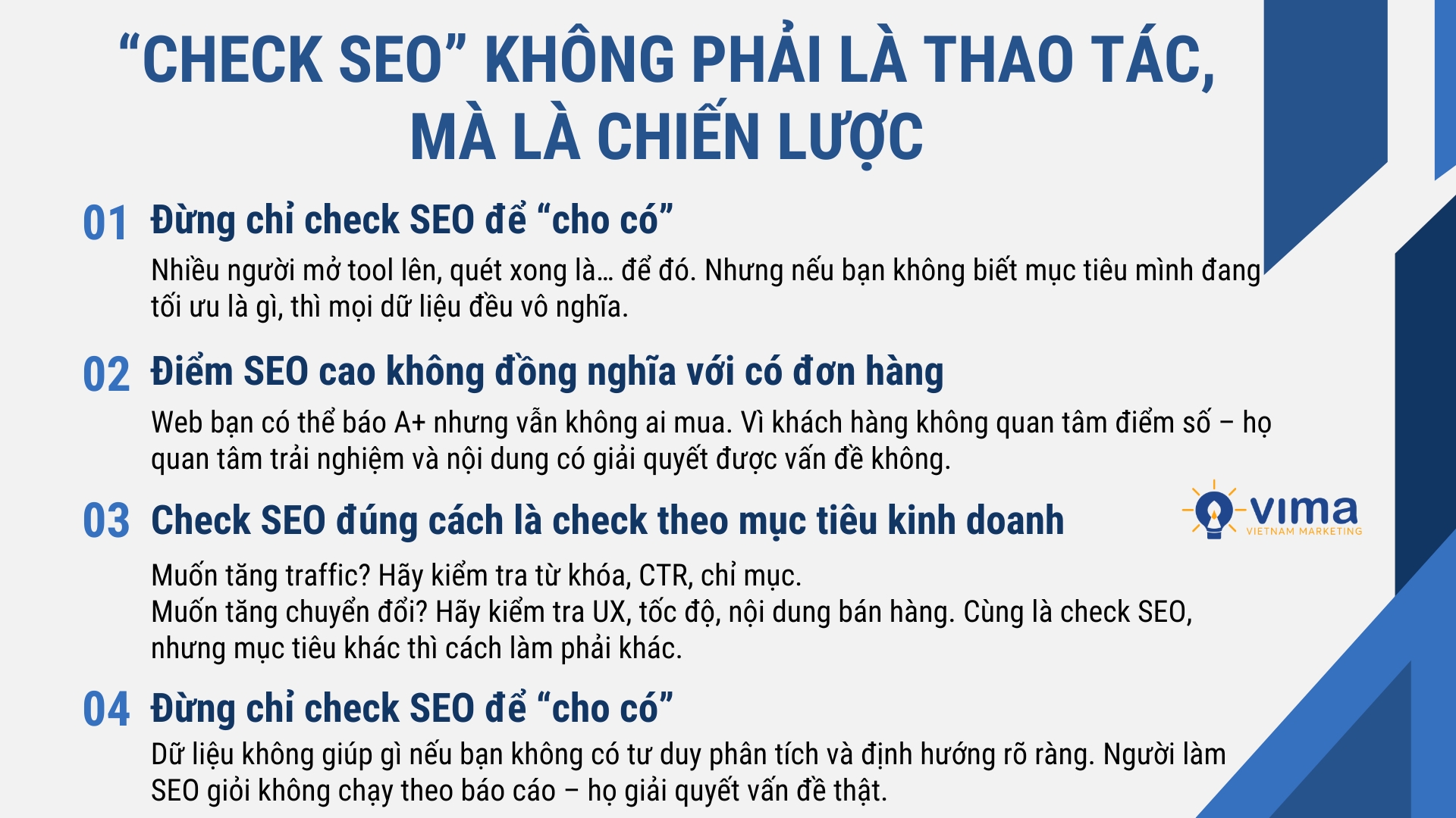 Check SEO không phải để sửa lỗi cho có, mà là để tìm ra điểm nghẽn và tối ưu đúng thứ tạo ra tăng trưởng thật.