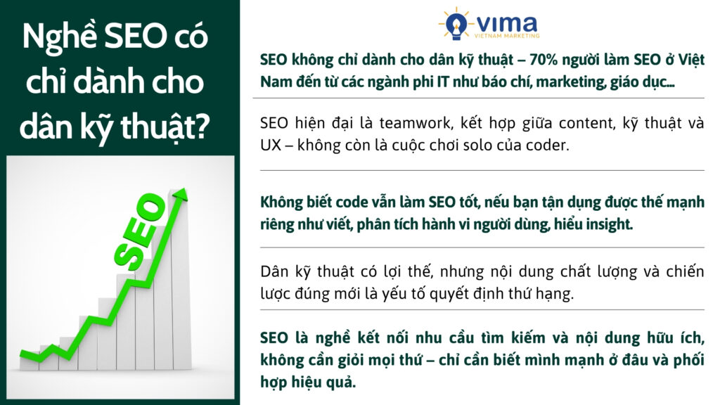 SEO không phải nghề của riêng dân code, mà là cuộc chơi của những ai hiểu người, hiểu Google và biết tạo nội dung đúng lúc.