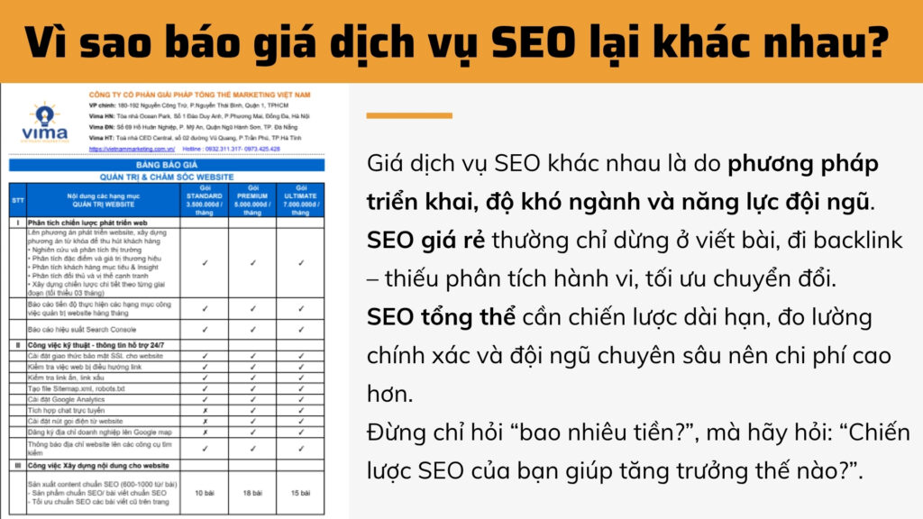 Giá SEO khác nhau vì bạn đang mua cách làm, không chỉ mua dịch vụ.