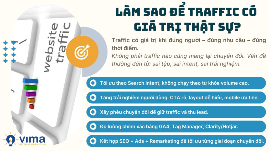 Tăng traffic chỉ có ý nghĩa khi gắn với đúng intent và được chuyển hóa thành hành động cụ thể trên website.