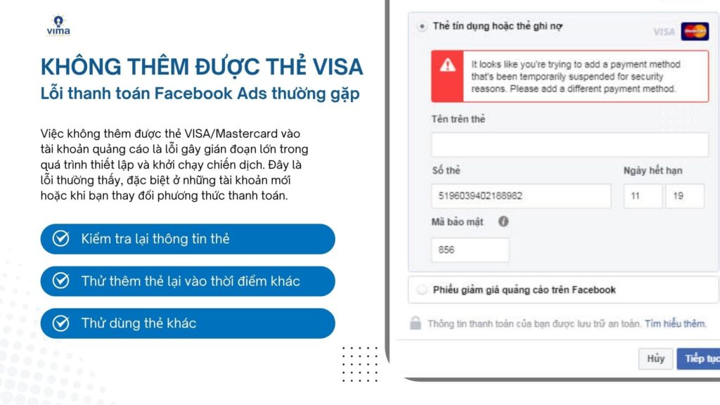 Cách xử lý lỗi Facebook Ads khi không thêm được thẻ VISA