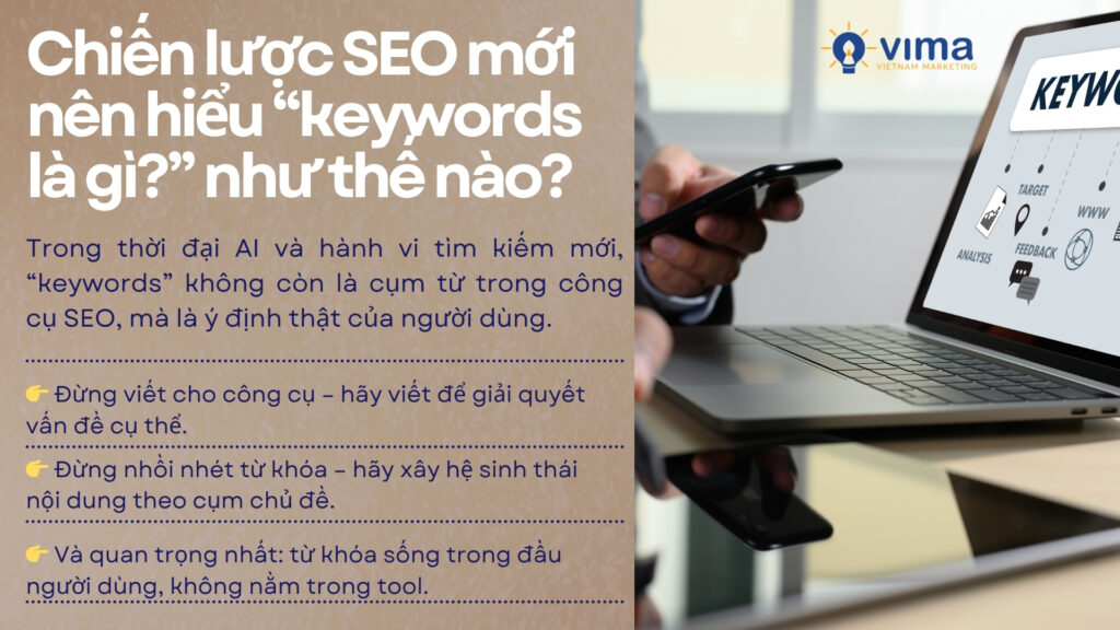 "Keywords là gì" không còn chỉ là từ khóa để nhét vào bài, mà là cách người dùng thể hiện nhu cầu trong bối cảnh thực tế.
