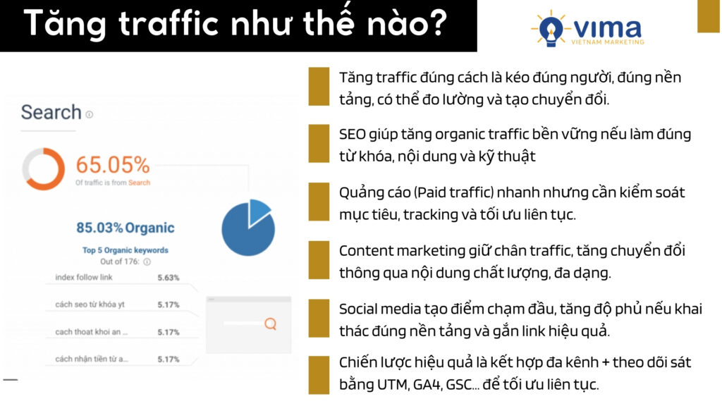 Tăng traffic đúng cách là kéo đúng người, từ nhiều kênh, có đo lường và tạo ra chuyển đổi thật.