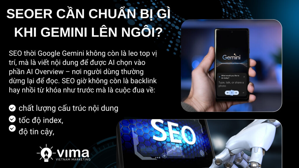 Gemini tóm tắt thay vì hiển thị link, buộc SEOer viết để được chọn – không chỉ để lên top.
