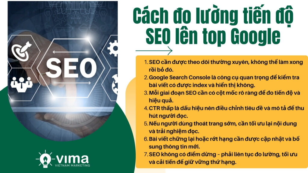 Để SEO hiệu quả, bạn cần đo lường tiến độ thường xuyên, phản ứng kịp thời và liên tục tối ưu nội dung theo dữ liệu thực tế.