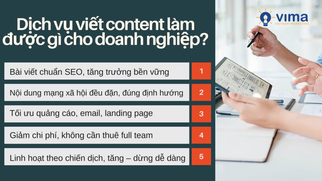 Dịch vụ viết content giúp doanh nghiệp sản xuất nội dung hiệu quả, tiết kiệm chi phí và linh hoạt theo chiến dịch.