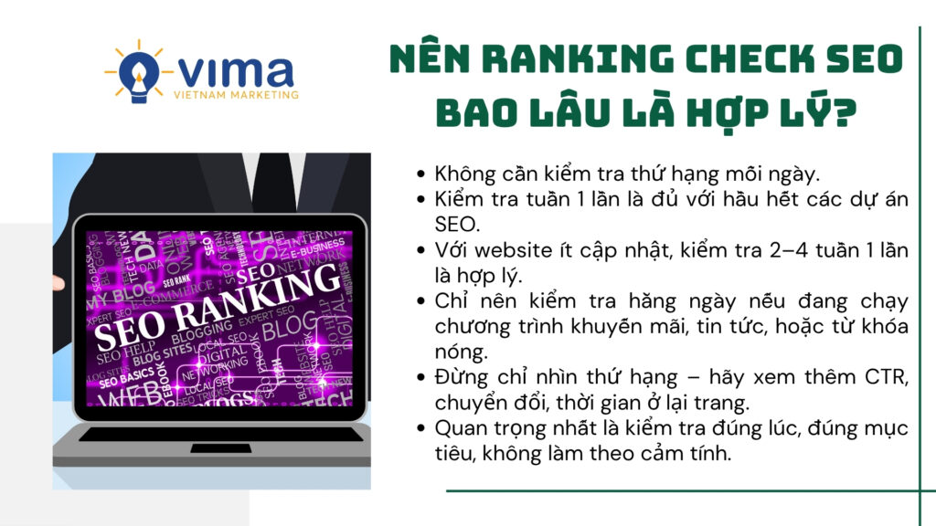 Theo dõi thứ hạng SEO hiệu quả khi thực hiện đúng thời điểm, theo chu kỳ phù hợp và gắn với mục tiêu rõ ràng.