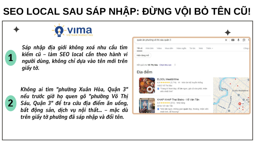 Sáp nhập đổi tên, nhưng người dùng vẫn tìm từ khóa cũ – đừng để mất top vì chạy theo giấy tờ.