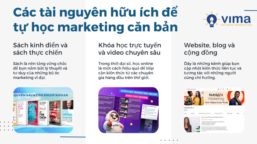 Kết hợp sách, khóa học online, video và cộng đồng giúp bạn xây dựng nền tảng vững chắc trong marketing căn bản.