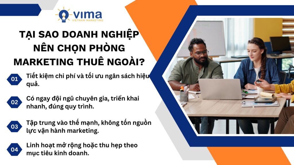 Thuê phòng marketing ngoài giúp doanh nghiệp tiết kiệm chi phí, tiếp cận chuyên môn sâu và tăng tốc triển khai chiến lược hiệu quả hơn.