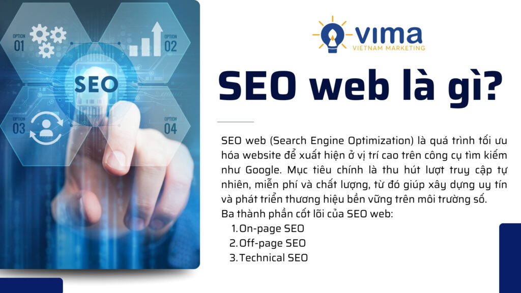 SEO web là gì? Là quá trình tối ưu website để tăng thứ hạng và thu hút lượt truy cập tự nhiên.