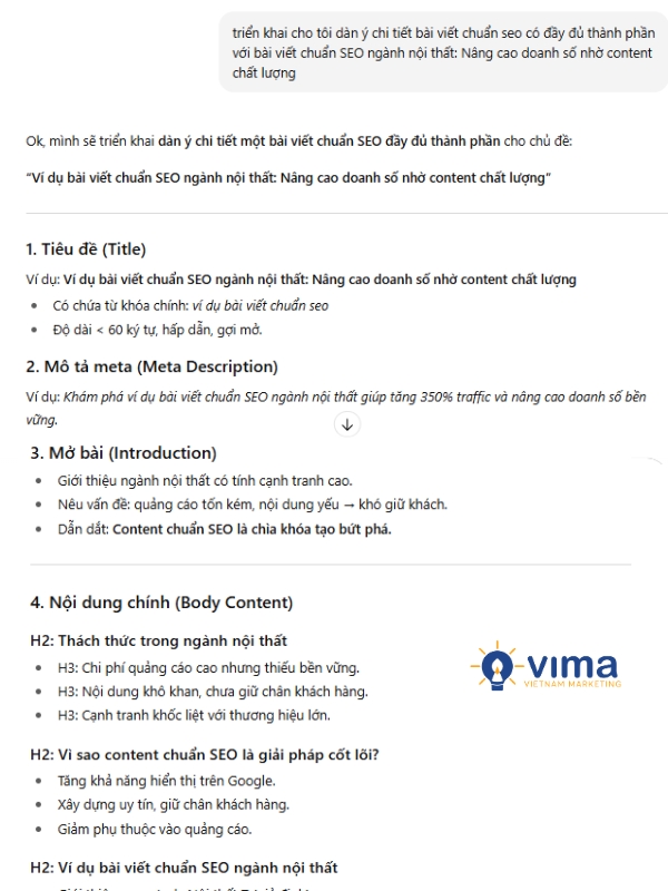 Dùng chat GPT để triển khai dàn ý bài viết seo