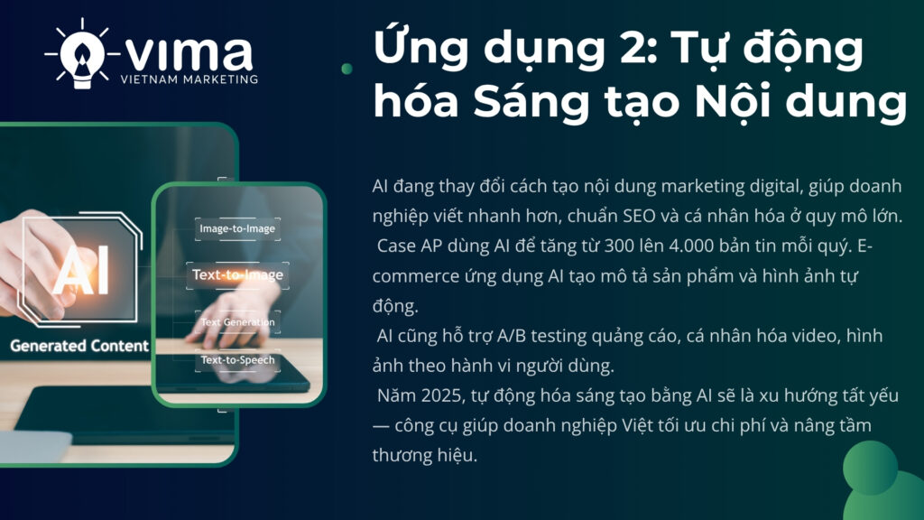 AI tự động hóa sáng tạo nội dung, giúp sản xuất nhanh, chuẩn SEO và nhất quán hơn.