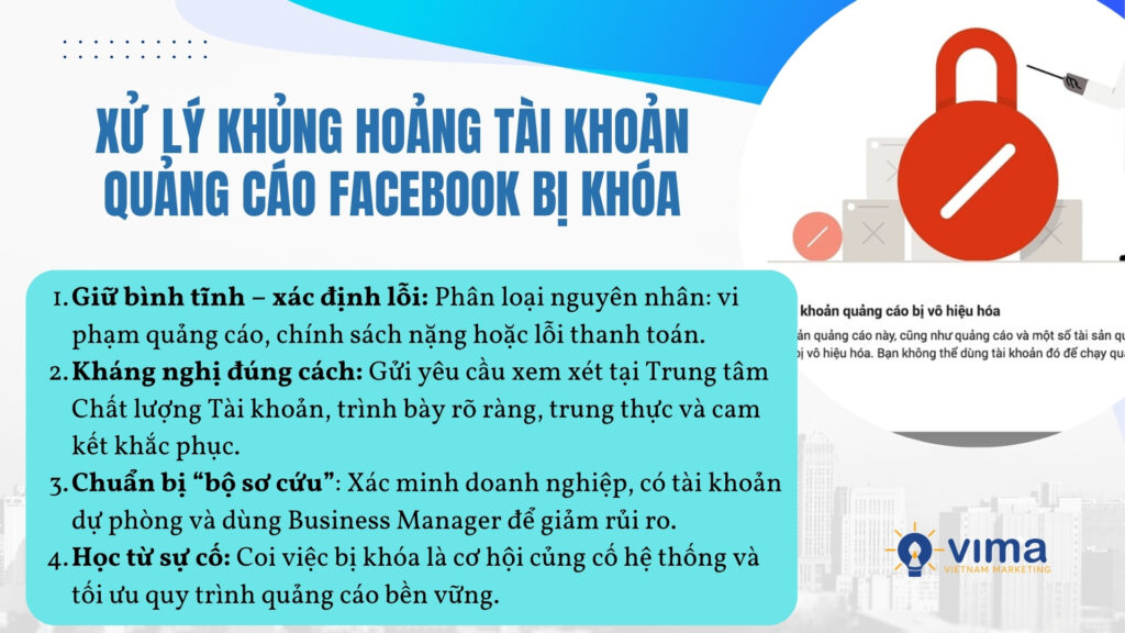 Luôn chuẩn bị tài khoản dự phòng và kháng nghị chính xác để xử lý khủng hoảng nhanh chóng.