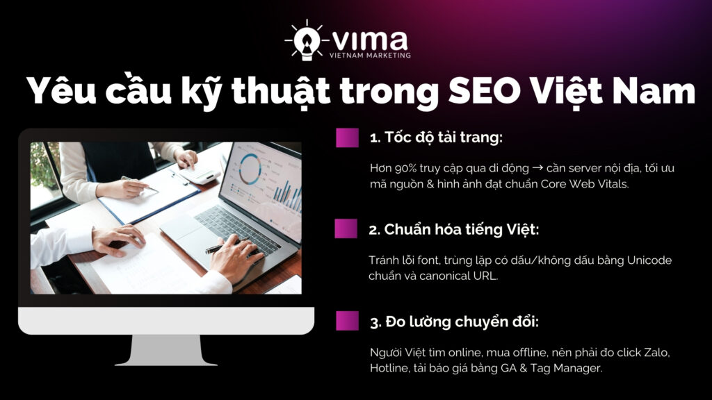 Thành công SEO phụ thuộc vào tốc độ, ngôn ngữ chuẩn và đo lường chuyển đổi chính xác.
