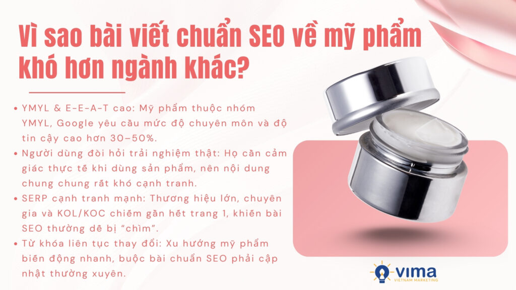 SEO mỹ phẩm khó vì đòi hỏi độ tin cậy, trải nghiệm thật và cập nhật liên tục