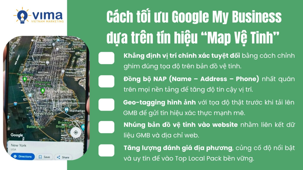 Tối ưu GMB bằng tín hiệu Map Vệ Tinh để khẳng định vị trí doanh nghiệp.