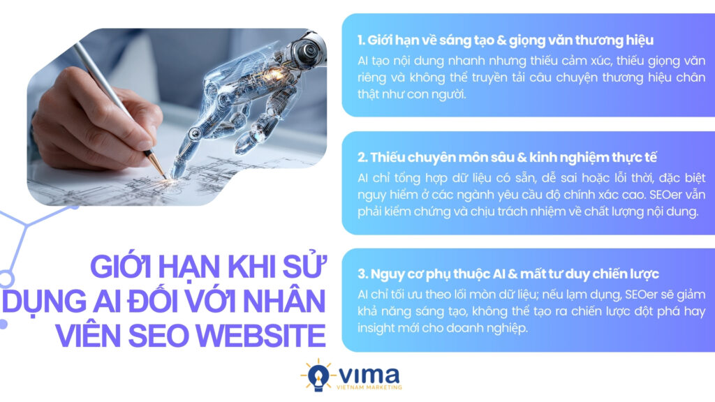 AI có giới hạn, nhân viên seo website phải kiểm soát để giữ sáng tạo và chiến lược