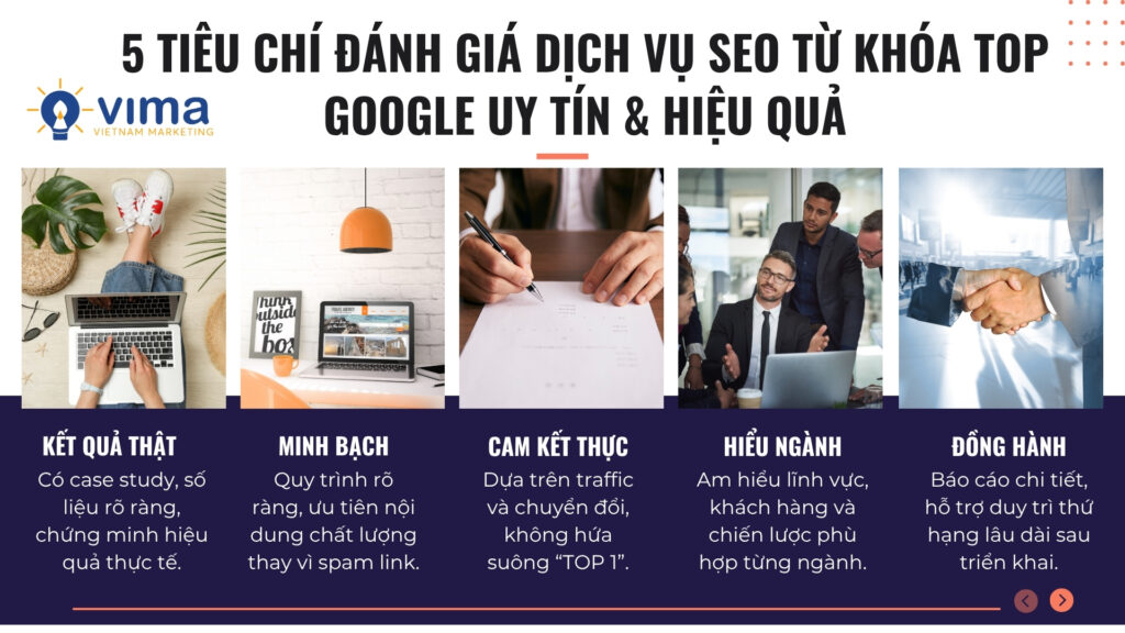 5 tiêu chí giúp doanh nghiệp chọn đúng đối tác SEO uy tín, hiệu quả và bền vững.