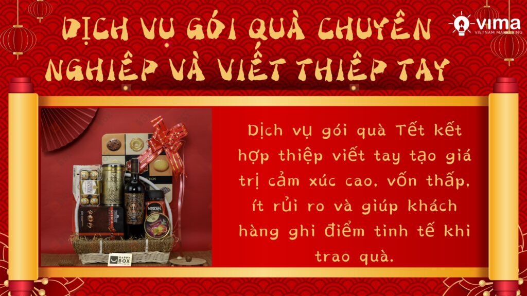 Gói quà tinh tế kèm thiệp viết tay giúp món quà Tết trở nên đáng nhớ.