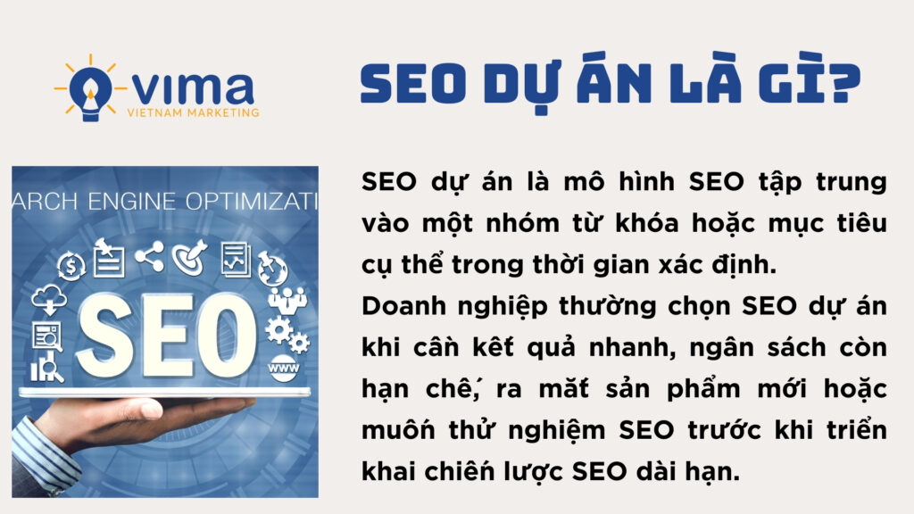 SEO dự án phù hợp khi doanh nghiệp cần đẩy nhanh từ khóa trong thời gian ngắn.
