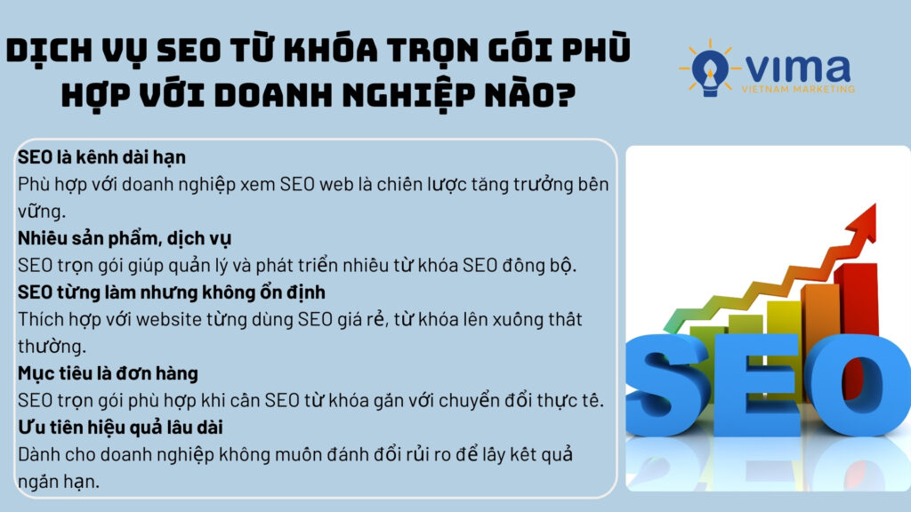 Dịch vụ SEO từ khóa trọn gói phù hợp doanh nghiệp muốn tăng trưởng bền vững lâu dài.