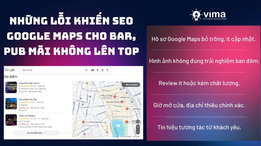 Những lỗi cơ bản khiến Google Maps của quán bar, pub khó lên top.