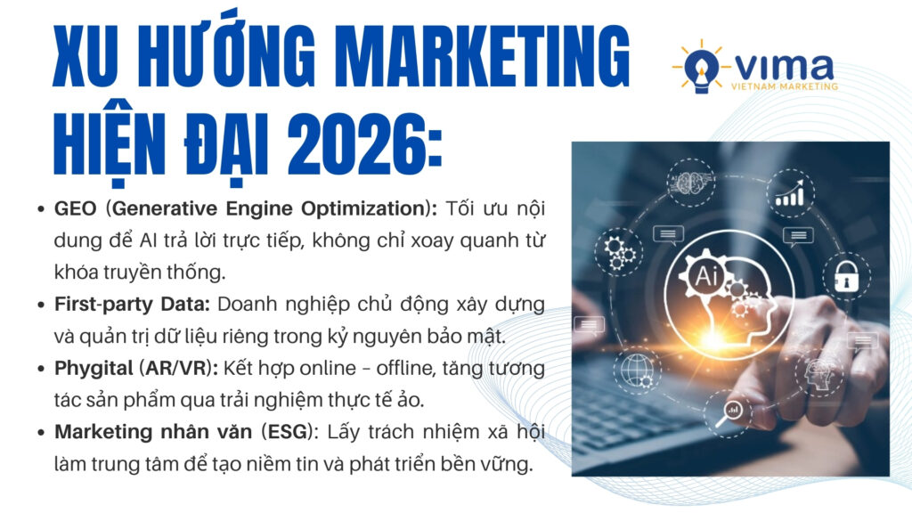 Xu hướng Marketing 2026 tập trung vào AI, dữ liệu bảo mật và trải nghiệm thực tế ảo.