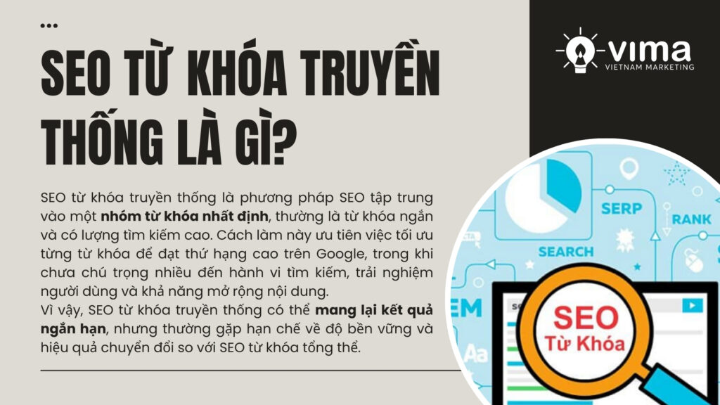 SEO từ khóa truyền thống tập trung đưa một số từ khóa lên top, ưu tiên thứ hạng hơn trải nghiệm.
