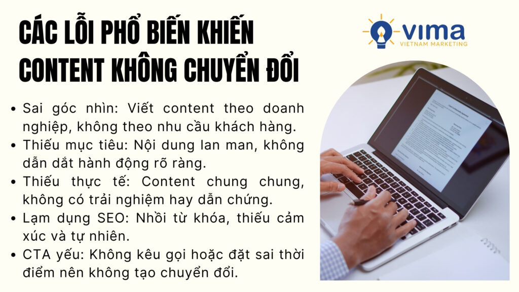 Content không chuyển đổi thường vì viết chưa đúng người đọc, thiếu trọng tâm và định hướng hành động.