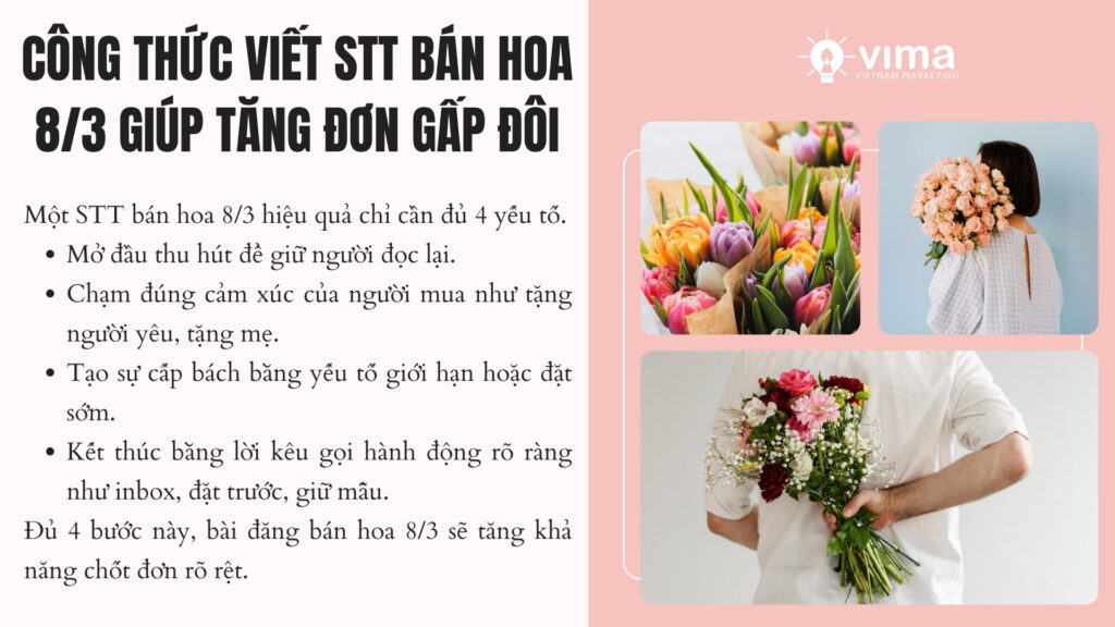 Content bán hoa 8/3 hiệu quả cần đủ thu hút, cảm xúc, cấp bách và kêu gọi hành động rõ ràng.