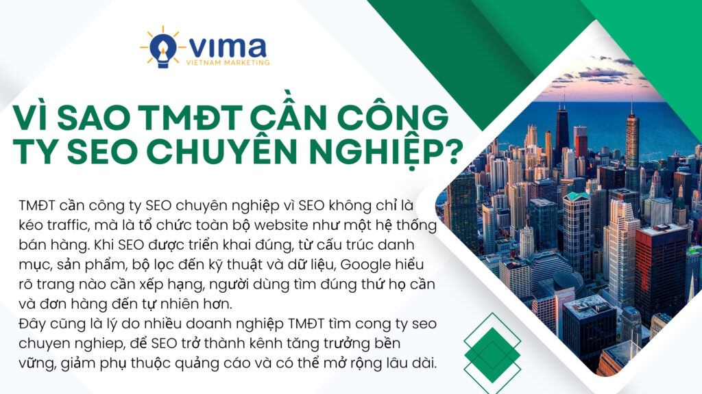 Công ty SEO chuyên nghiệp giúp SEO TMĐT vận hành như hệ thống bán hàng bền vững.