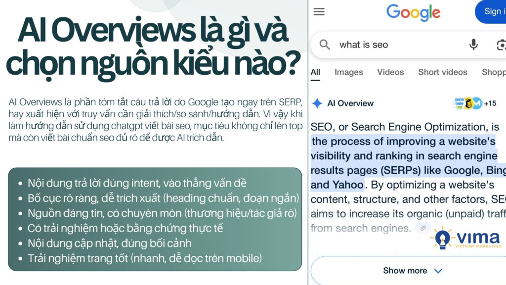 AI Overviews ưu tiên nguồn rõ ràng, đáng tin và dễ trích dẫn.