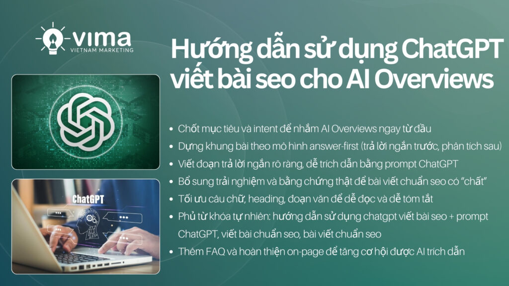 Quy trình 7 bước giúp viết bài chuẩn SEO dễ được AI Overviews trích dẫn.