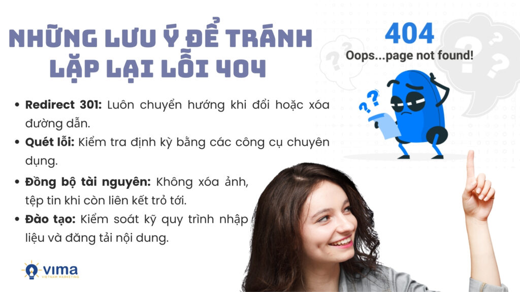 Thiết lập chuyển hướng, quét lỗi định kỳ và kiểm soát nội dung để ngăn chặn link hỏng.