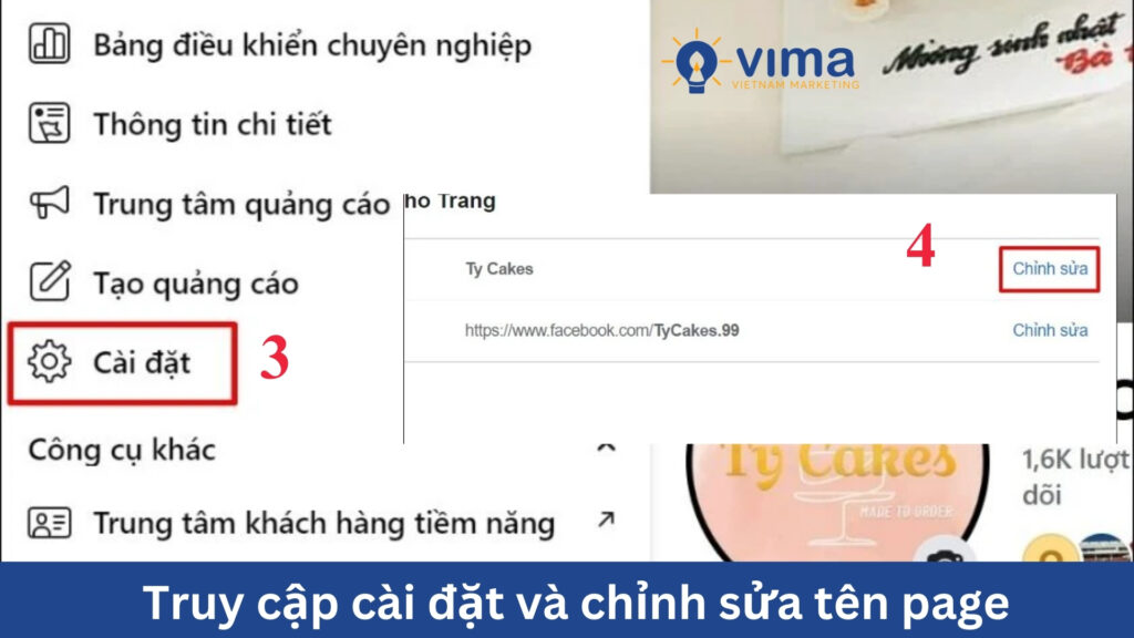 chỉnh sửa thông tin fanpage