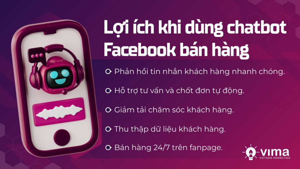 Chatbot Facebook giúp phản hồi nhanh, tự động tư vấn và tăng tỷ lệ chốt đơn.