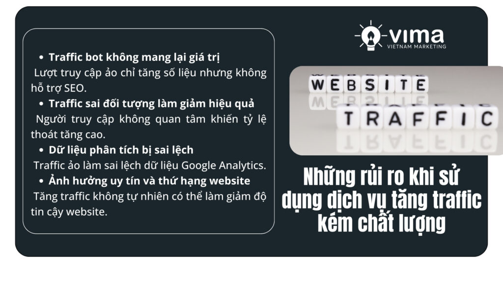 Sử dụng dịch vụ tăng traffic kém chất lượng có thể làm sai lệch dữ liệu và ảnh hưởng SEO.