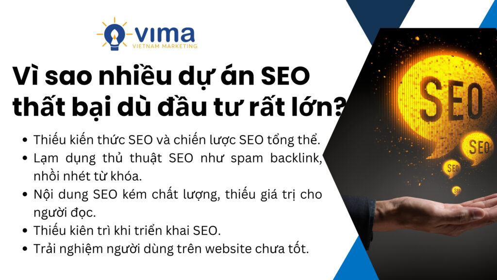 Nhiều dự án SEO thất bại do thiếu chiến lược, nội dung yếu và tối ưu sai cách.