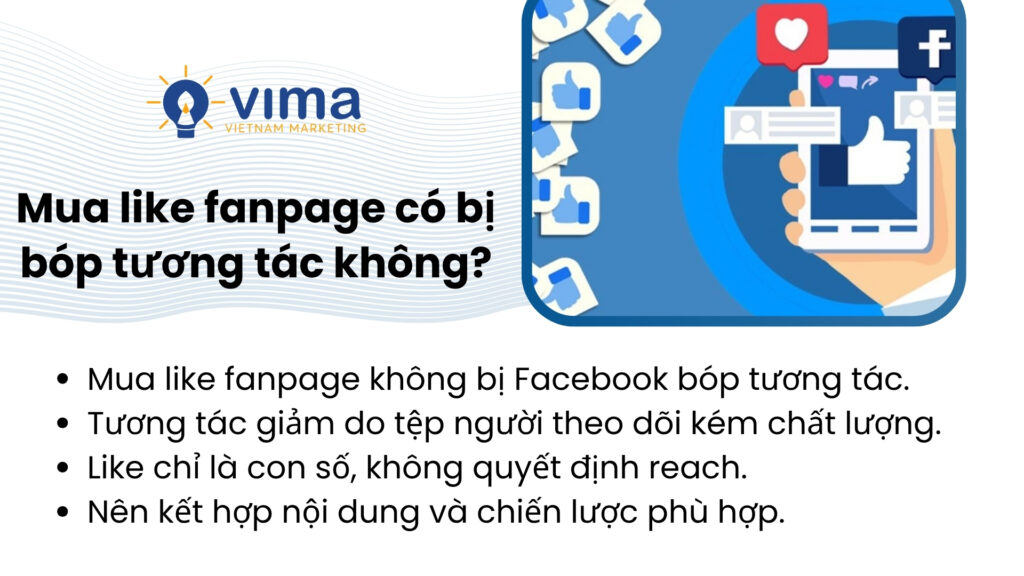 Mua like fanpage không bị bóp tương tác, nhưng dễ giảm reach.