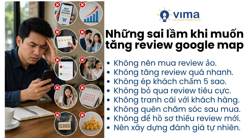 Tránh sai lầm khi tăng review giúp giữ uy tín và phát triển Google Map bền vững.