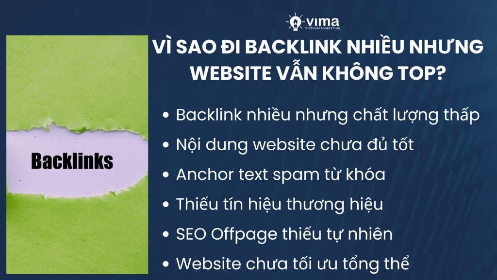 Đi nhiều backlink nhưng thiếu chất lượng và trust khiến website khó tăng thứ hạng Google