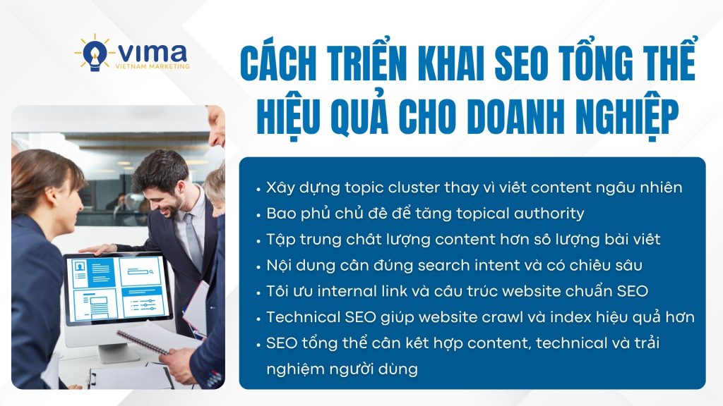 SEO tổng thể hiệu quả cần kết hợp content, technical SEO và trải nghiệm người dùng đồng bộ