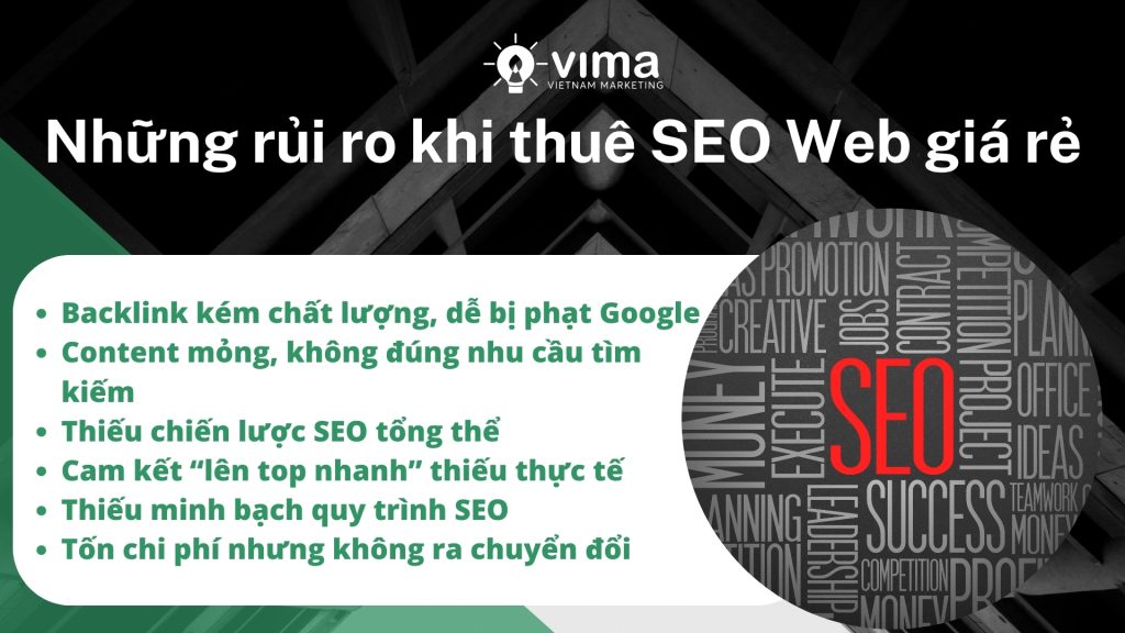 Dùng dịch vụ SEO giá rẻ tiềm ẩn rủi ro backlink xấu, nội dung kém và hiệu quả không bền vững