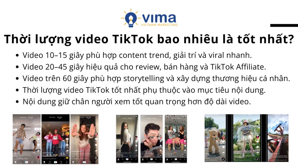 Mỗi dạng nội dung TikTok sẽ phù hợp với thời lượng video và cách giữ chân người xem khác nhau