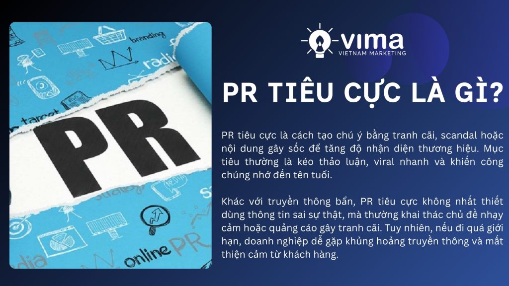 PR tiêu cực là cách dùng tranh cãi hoặc scandal để thu hút chú ý nhanh cho thương hiệu.