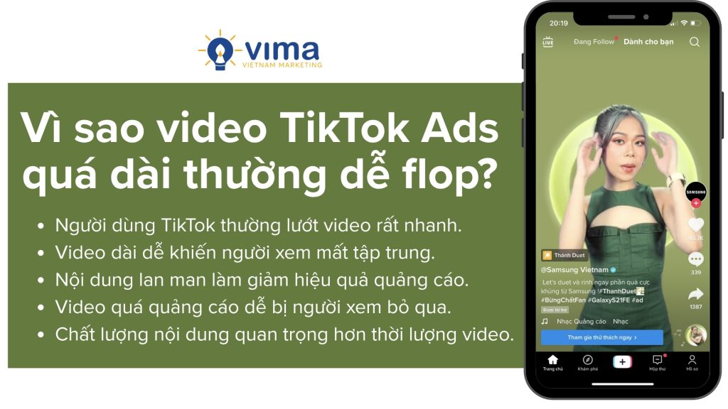 Video TikTok Ads quá dài thường khó giữ người xem và giảm hiệu quả quảng cáo